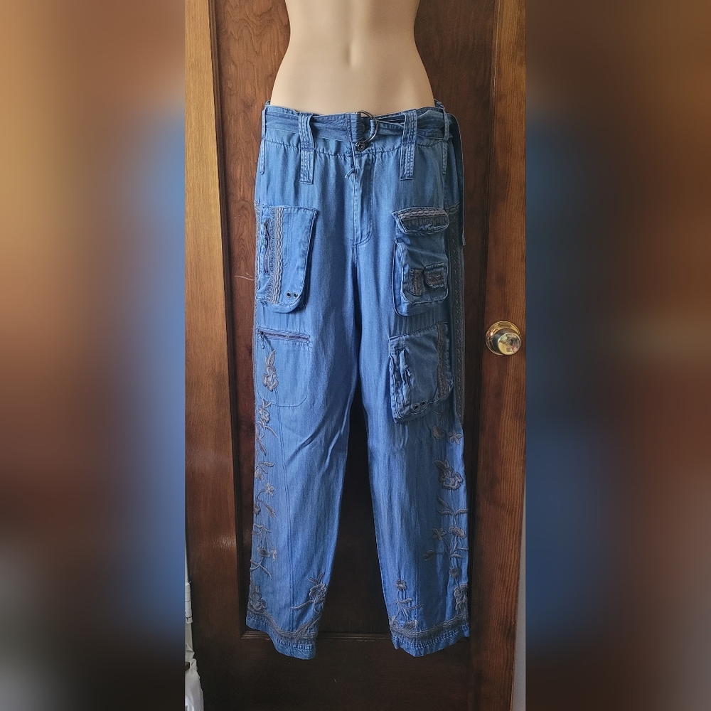 Johnny Was Aventura Cargo Embroidered Wide Leg Jeans